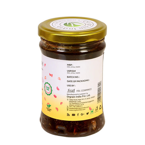 Pushkar Raj Honey Gulkand | Traditionally Sun Cooked Damask Pink Rose Petals Mishri Honey with Cardamom
