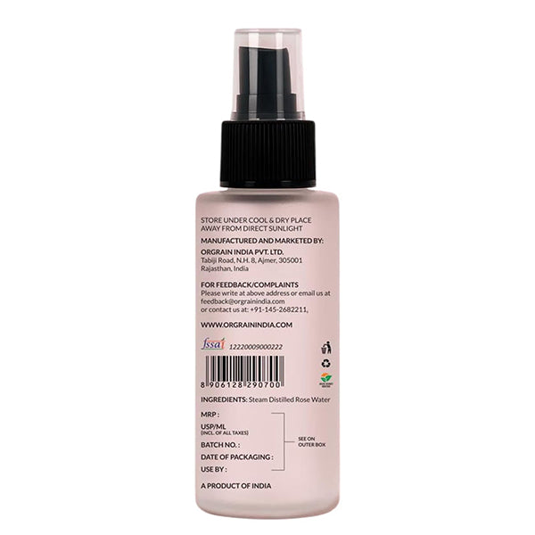 Orgrain India Shatpatri Rose Water 100ml | Organic Rosa Centifolia | Edible Grade, Alcohol-Free | Glass Spray Bottle