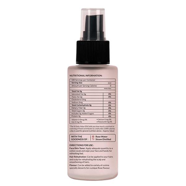 Orgrain India Shatpatri Rose Water 100ml | Organic Rosa Centifolia | Edible Grade, Alcohol-Free | Glass Spray Bottle