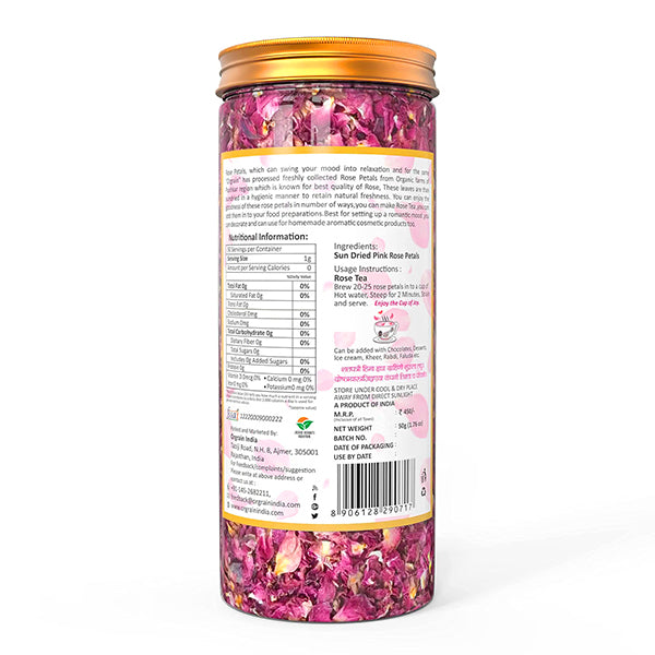 Orgrain India Pushkar Raj Organic Sun-Dried Pink Rose Petals 50g