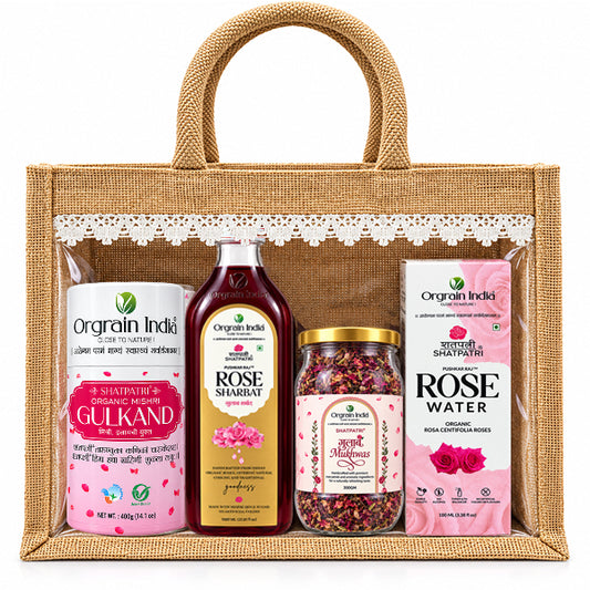 Orgrain India Shatpatri Rose Wellness Diwali Gift Hamper with Free Jute Gift Bag