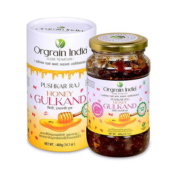 Pushkar Raj Honey Gulkand | Traditionally Sun Cooked Damask Pink Rose Petals Mishri Honey with Cardamom