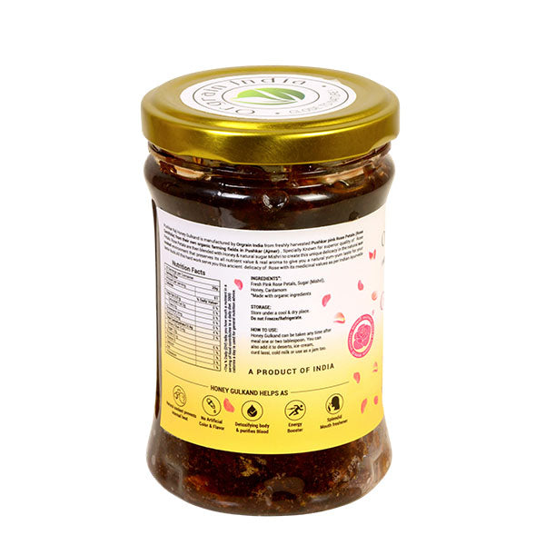 Pushkar Raj Honey Gulkand | Traditionally Sun Cooked Damask Pink Rose Petals Mishri Honey with Cardamom