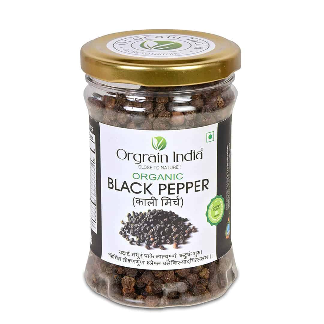 Orgrain India Organic Black Pepper Whole, 120g Kali Mirch Kerala