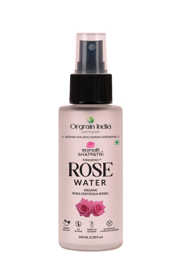 Orgrain India Shatpatri Rose Water – 100ml | Glass Spray Bottle with 100% Organic Rosa Centifolia Roses | Edible Grade, Alcohol-Free, Skin Toner & pH Balancer - Image 2